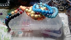 Glass Bead Bracelet Set (blue, yellow with red and orange)2 for $5 or $3 for $10